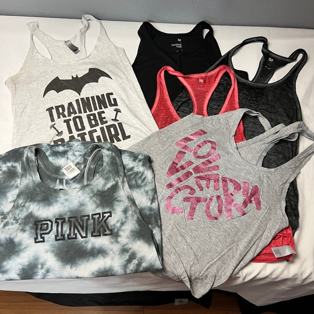 Bundle of 6 So Pink Next Level Tank Tops Athletic‎ Running Lightweight Racerback